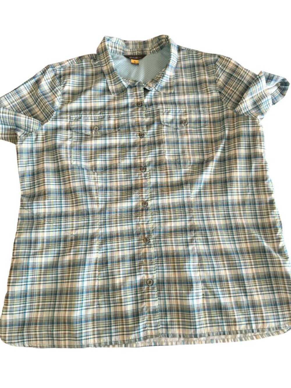 Eddie Bauer Womens 2XL Short Sleeve Button-Down Shirt w/Hidden Side Zip Pocket